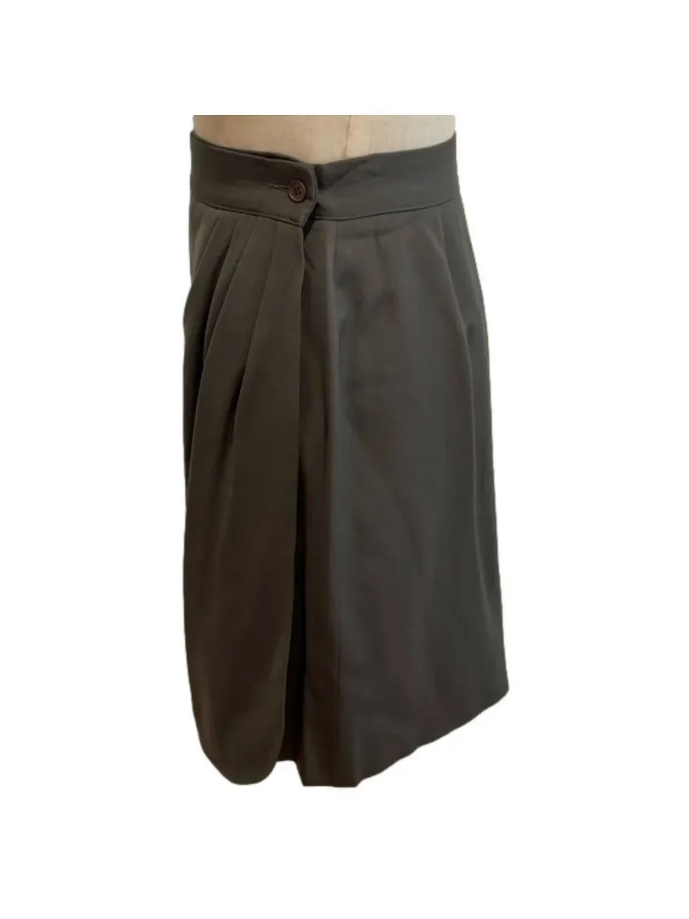 80s JOAN & DAVID ITALIAN FAUX WRAP PENCIL SKIRT CHARCOAL GRAY DRAPED PLEATS